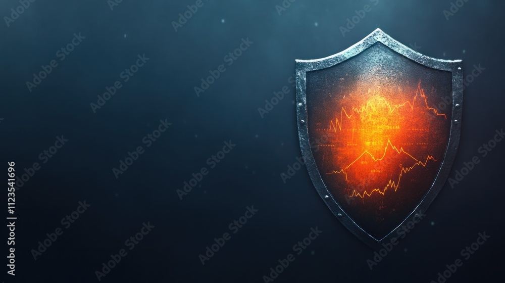 Fototapeta premium Digital security shield concept with glowing data visualizations representing protection, analytics, and cybersecurity in modern technology landscape