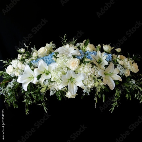 Serene White and Blue Funeral Flower Arrangement
