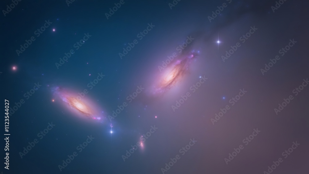 Fototapeta premium Interacting Galaxies in Deep Space Showing Stellar Evolution