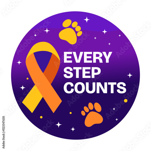 Cancer Affirmation flat sticker with every step counts typography 