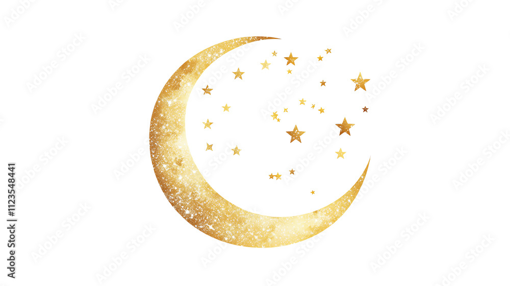 A beautiful crescent moon design adorned with sparkling stars for mystical aesthetics. A beautiful crescent moon design adorned with sparkling stars for mystical aesthetics.