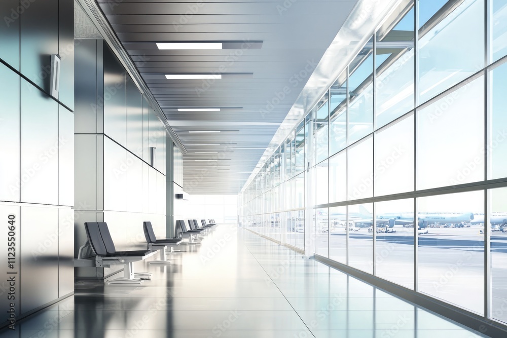 Fototapeta premium Futuristic Minimalist Airport Hallway Design for Modern Travel