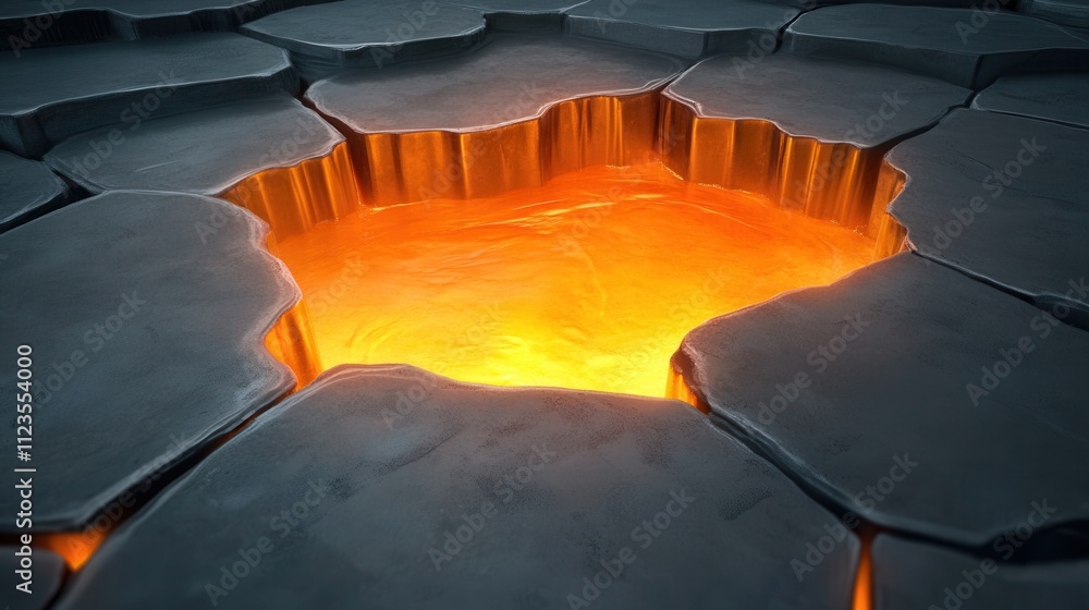 Fototapeta premium molten metal being poured into molds in a foundry, glowing orange heat illuminating the scene