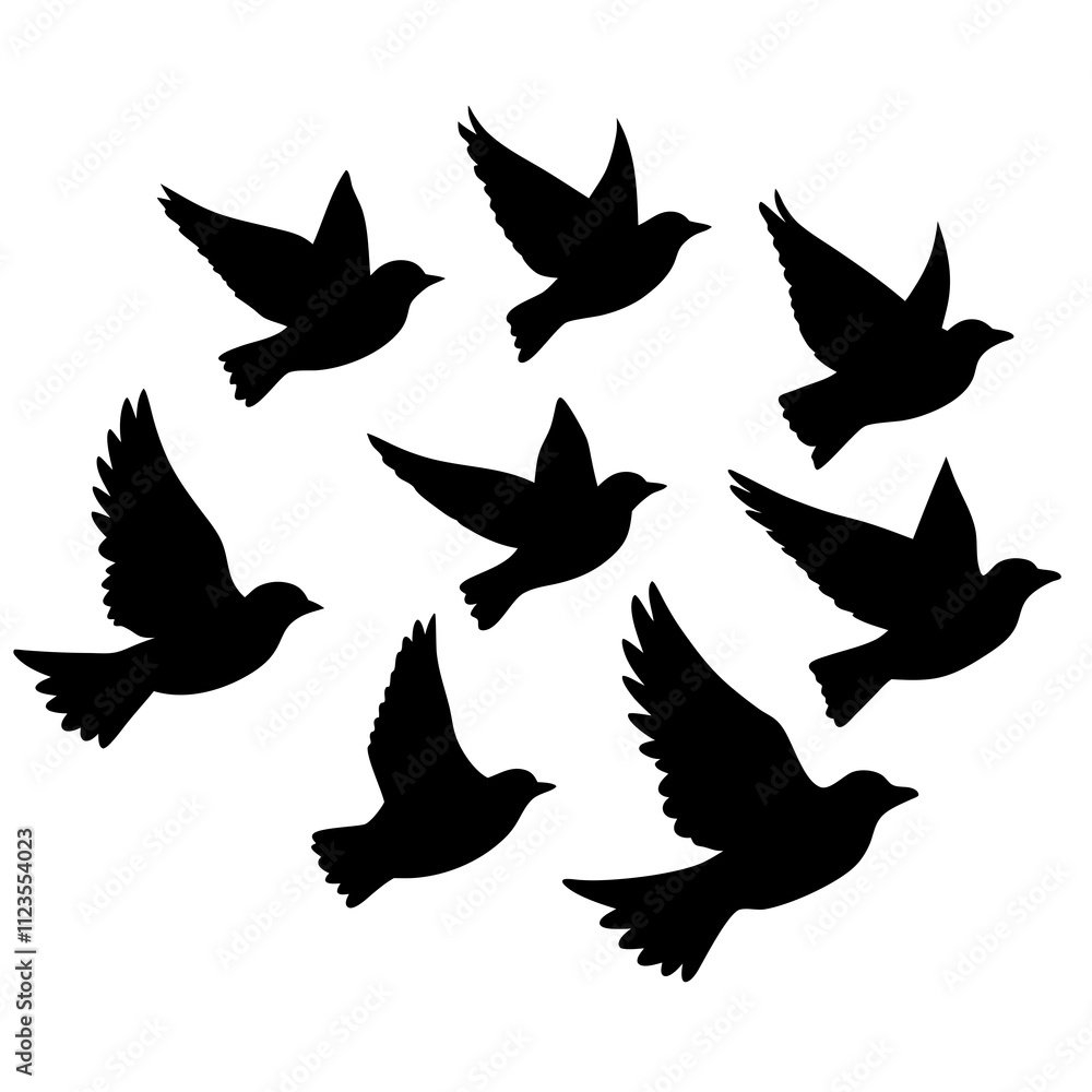 Fototapeta premium Set of flying bird silhouette clipart illustration, Birds various style vector art design isolated, vector illustration design