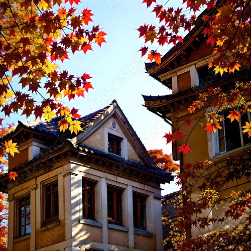 Autumn Leaves Against Buildings