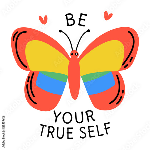 A flat sticker featuring butterfly wings with the text be your true self