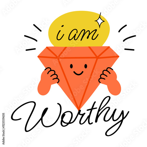 A flat sticker featuring a diamond-shaped character holding a sun with the text im worthy 