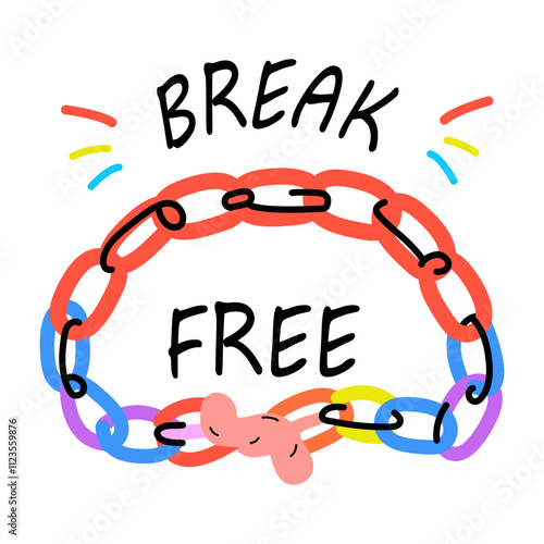 A flat sticker featuring a chain with the text break free 