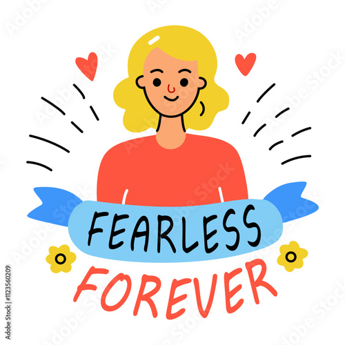 A flat sticker featuring a woman with the text fearless forever