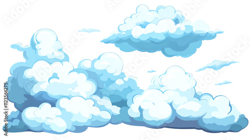 Various fluffy clouds in different shapes, white isolated background. photo