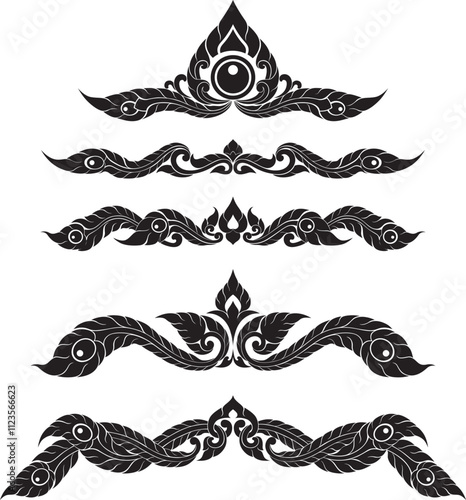 Traditional Thai Ornamental Pattern with Peacock Feather Design