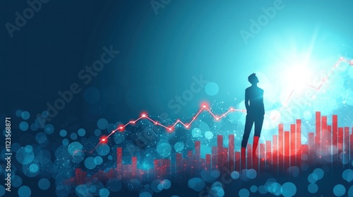 Silhouette of a Person Standing on a Graph Representing Growth and Success