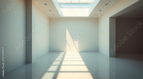 Modern empty room with natural light and shadows in a minimalist design