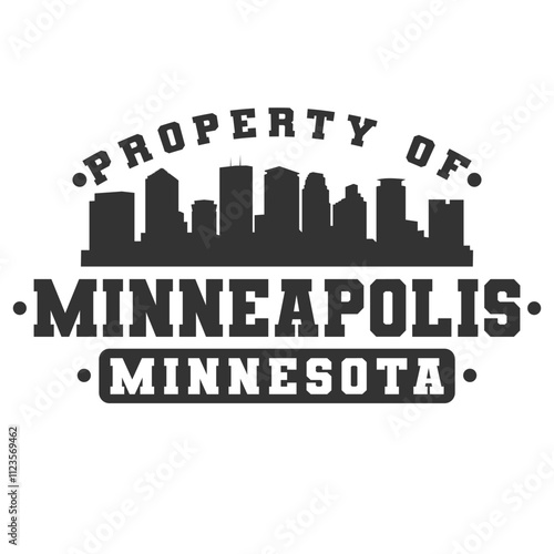 Minneapolis, MN, USA City Varsity Skyline. A Logotype Sports College and University Style. Illustration Design Vector Emblem.