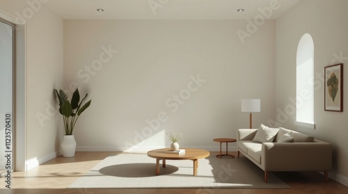 Contemporary living room design with natural light and minimal decor in a mod...