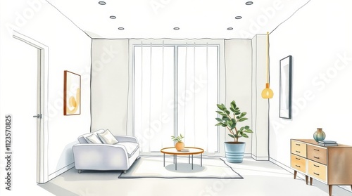 Modern living room interior design featuring natural light and minimalist decor