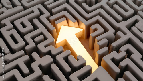Bright arrow guiding through a complex maze highlighting direction and clarity in problem solving