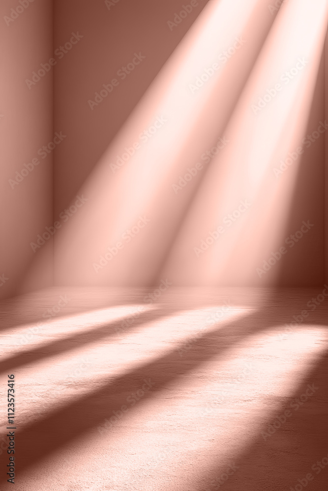 Obraz premium Empty studio background with soft light and shadow mocha mousse colors, monochromatic shade.