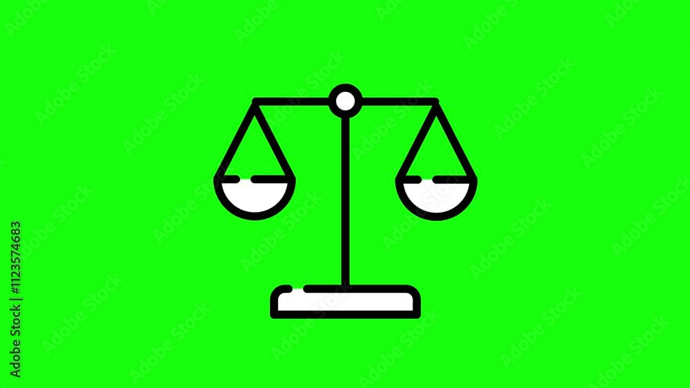 Scales icon, scales animation symbol of law, justice, rights. HD video with chroma key, green screen for transparent background.