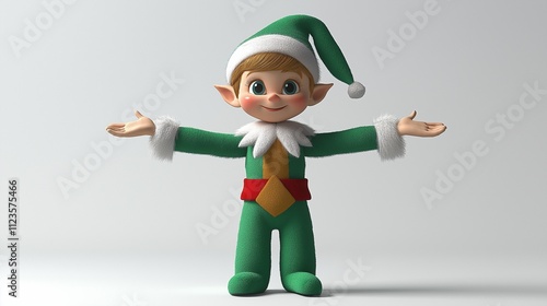 Cute Christmas elf standing on white background