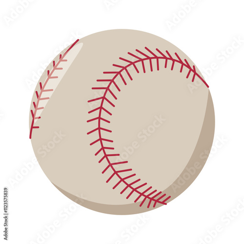 Baseball ball icon. Circle object with red laces, stitches for hardball game playing. Sports equipment, orb with seams.