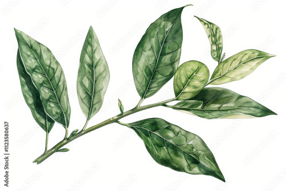 Obraz premium Tea leaf old botanical illustration, isolated on white, showcasing the intricate details
