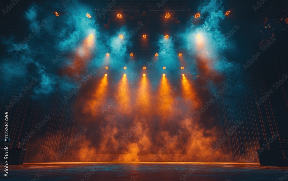 Fototapeta premium Vibrant stage lights with dramatic smoke effects in concert setting