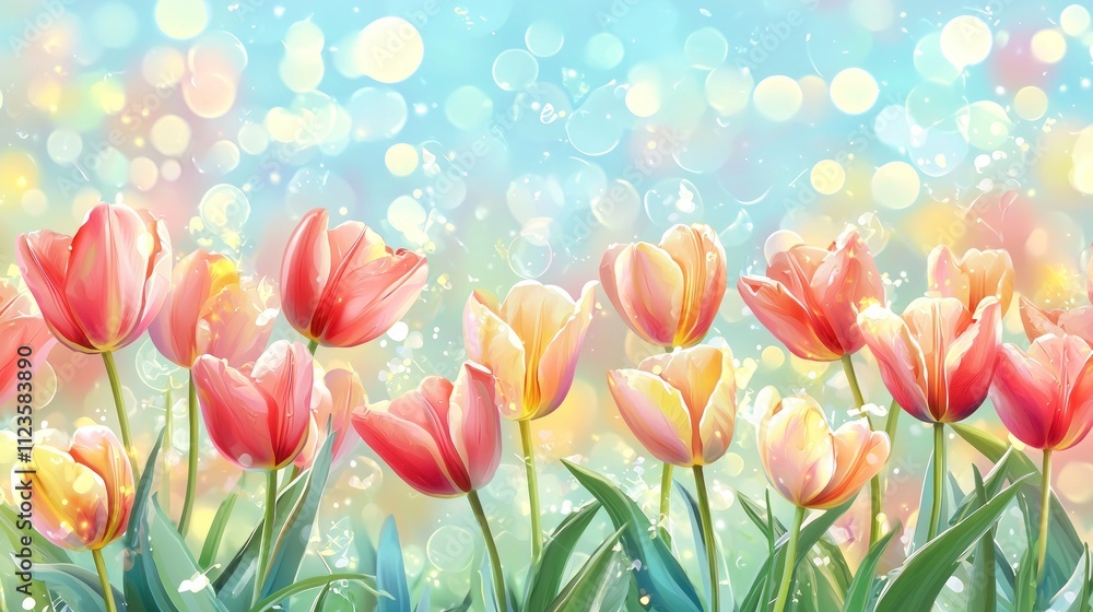 Obraz premium Vibrant Spring Tulips in a Dreamy Garden
