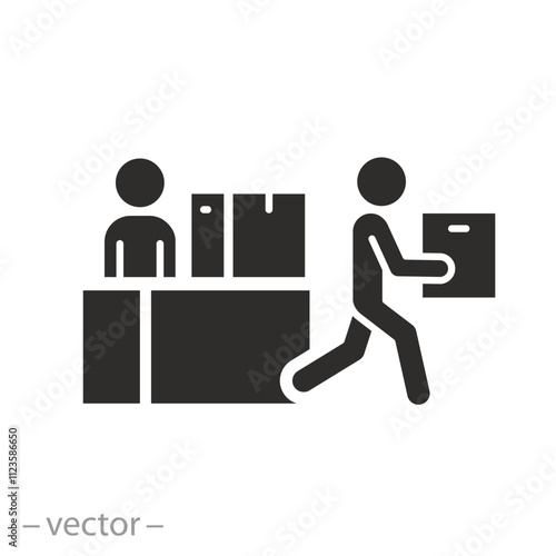 package or box courier delivery, collect and pick up order icon, receive desk, flat vector illustration eps10