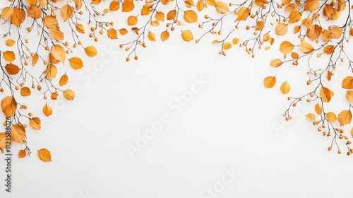 A beautiful arrangement of golden leaves on a pale background, perfect for autumn-themed designs and seasonal decorations.