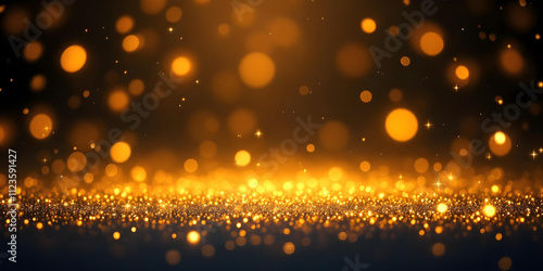 Luxurious Golden Glitter and Bokeh Background for Festive and Elegant Designs, Golden Glittery Horizon with Radiant Bokeh Effects for Celebration Themes