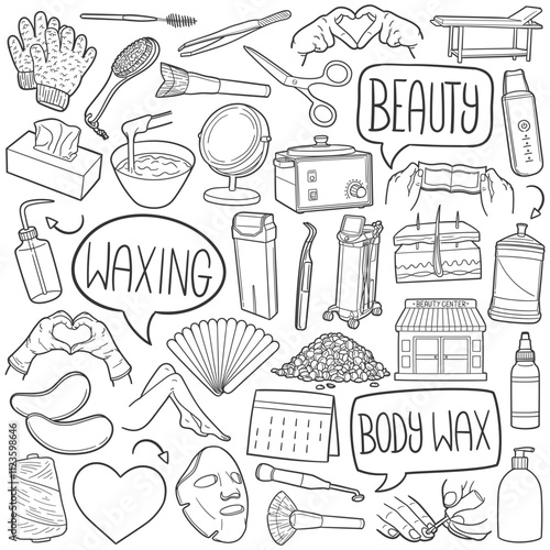 Hair Removal Doodle Icons Black and White Line Art. Waxing Clipart Hand Drawn Symbol Design.