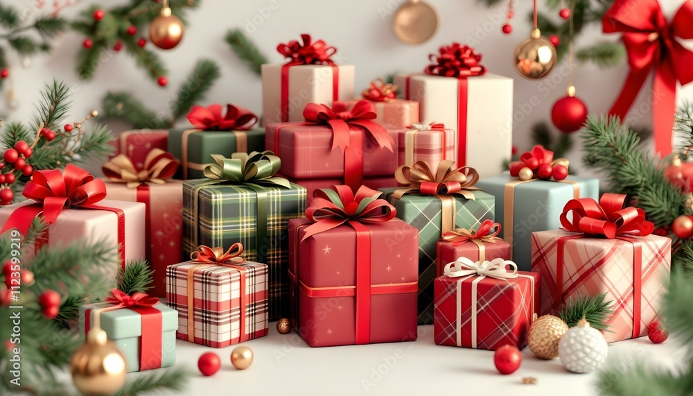 Elegant Christmas Gift Arrangement with Festive Wrapping Elegant Christmas Gift Arrangement with Festive Wrapping