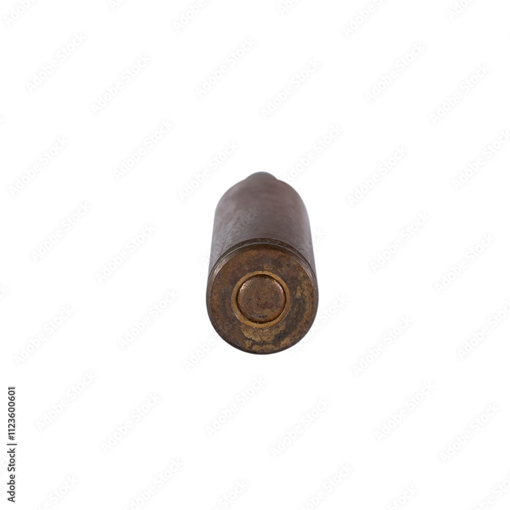 Assault rifle cartridges caliber 5.56 in a clip on a transparent background