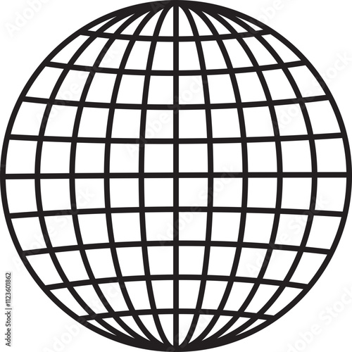 World glob icon World planet earth black flat line vector  isolated on transparent background. Globes with world maps symbol. Silhouette of the Geographical globe with meridians web.
