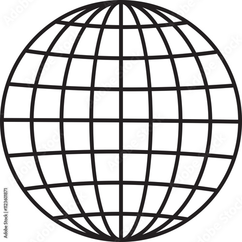 World glob icon World planet earth black flat line vector  isolated on transparent background. Globes with world maps symbol. Silhouette of the Geographical globe with meridians web.