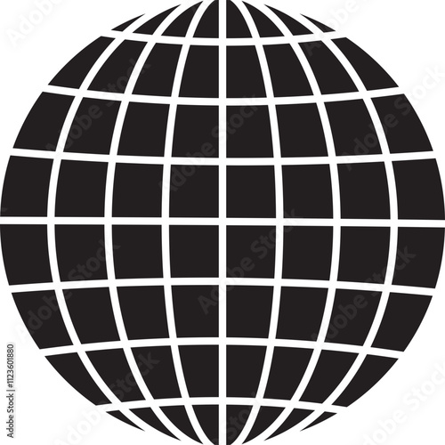 World glob icon World planet earth black flat line vector  isolated on transparent background. Globes with world maps symbol. Silhouette of the Geographical globe with meridians web.