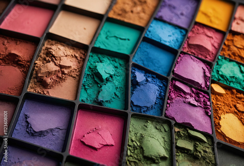 colored pallete of eyshadow powder photo