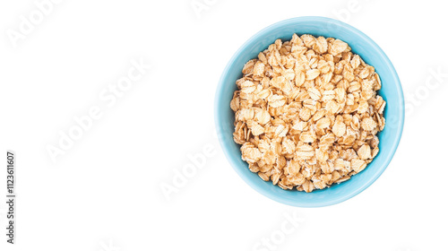 Oatmeal Flakes in Blue Bowl on White Background for Healthy Breakfast