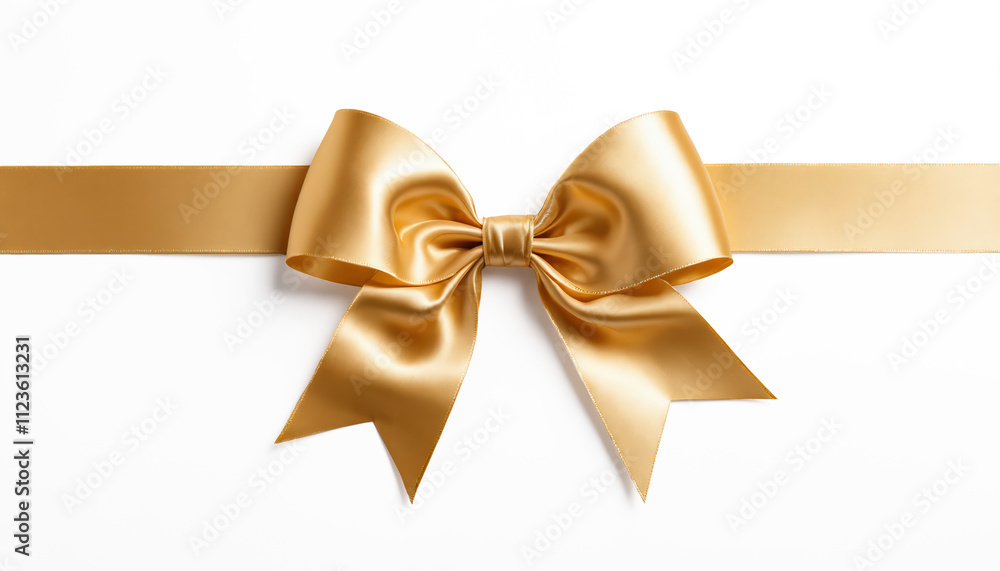 Fototapeta premium Golden gift ribbon with bow for Christmas, birthday, Valentine's Day, isolated on white background.