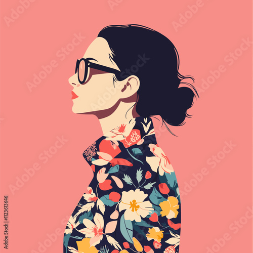 Elegant Woman in Floral Jacket Profile Portrait