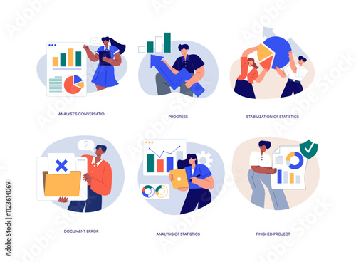 Data analysis. Vector illustration. Analytics enables organizations to make data driven decisions and optimize business processes The banking industry relies on data analysis to detect fraudulent