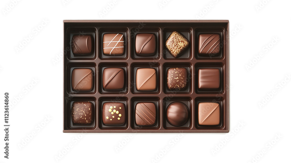 Obraz premium Assorted Chocolate Box Top View with Various Delicate Designs