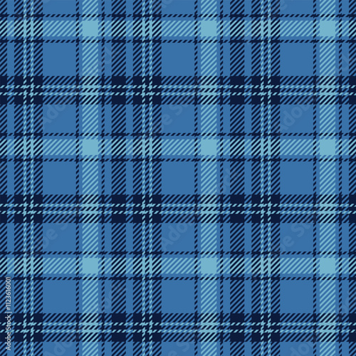 Vector plaid endless checkered pattern in blue hues lines, textile design