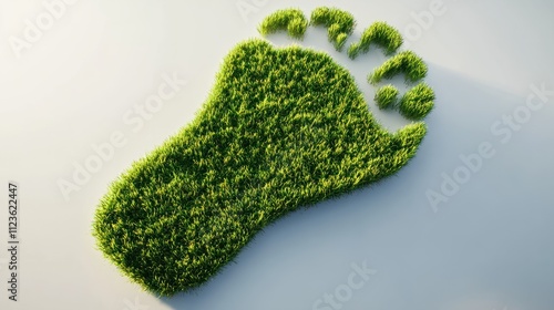 A vibrant green footprint made of grass, symbolizing sustainability and eco-friendly living. Perfect for themes related to environmental conservation and green energy. photo