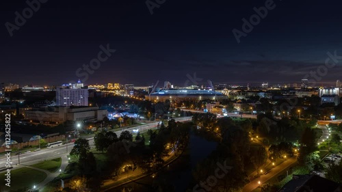 Wallpaper Mural night time illuminated sunset sky minsk city center riverside rooftop panorama timelapse 4k belarus Torontodigital.ca