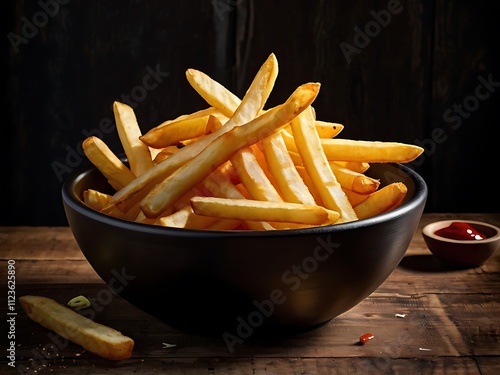 french fries with ketchup and mustard photo