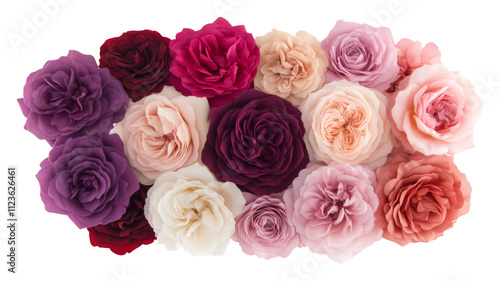 Assorted colorful roses arrangement with transparent background, floral art. Nature and beauty concept