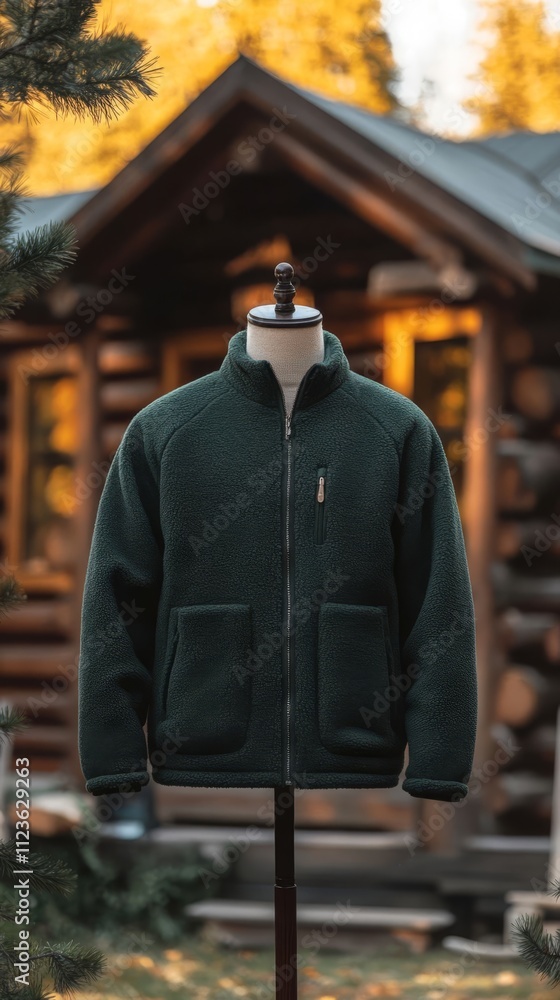Obraz premium Fleece jacket displayed outdoors.
