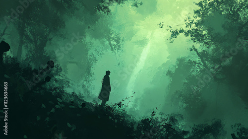 Wallpaper Mural A lone traveler walks through a misty forest, deep in thought about life’s purpose and the future. Torontodigital.ca